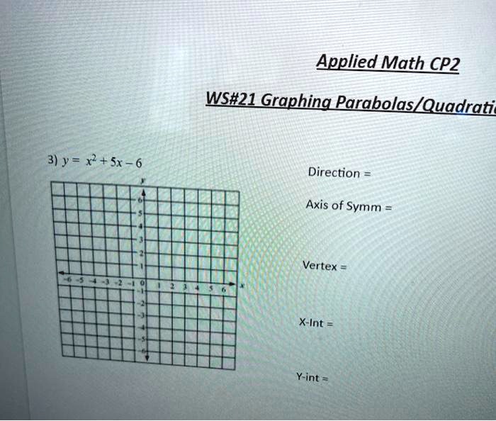 Solved Applied Math Cpz Ws 2l Grophing Parabolas Quadroti 3 Y X Sx 6 Direction Axis Of Symm Vertex X Int Y Int