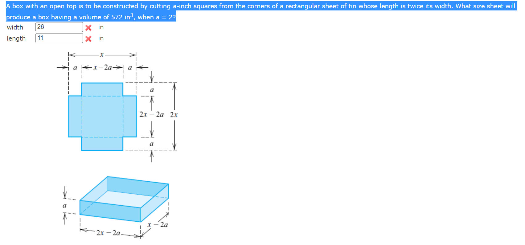 SOLVED A box with an open top is to be constructed by cutting ainch