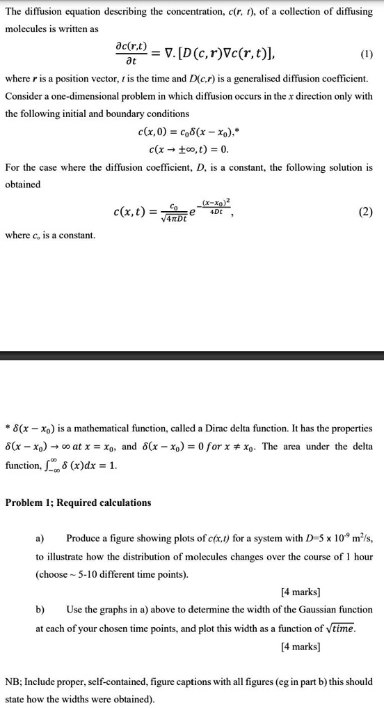 SOLVED: The diffusion equation describing the concentration, c(r, t ...