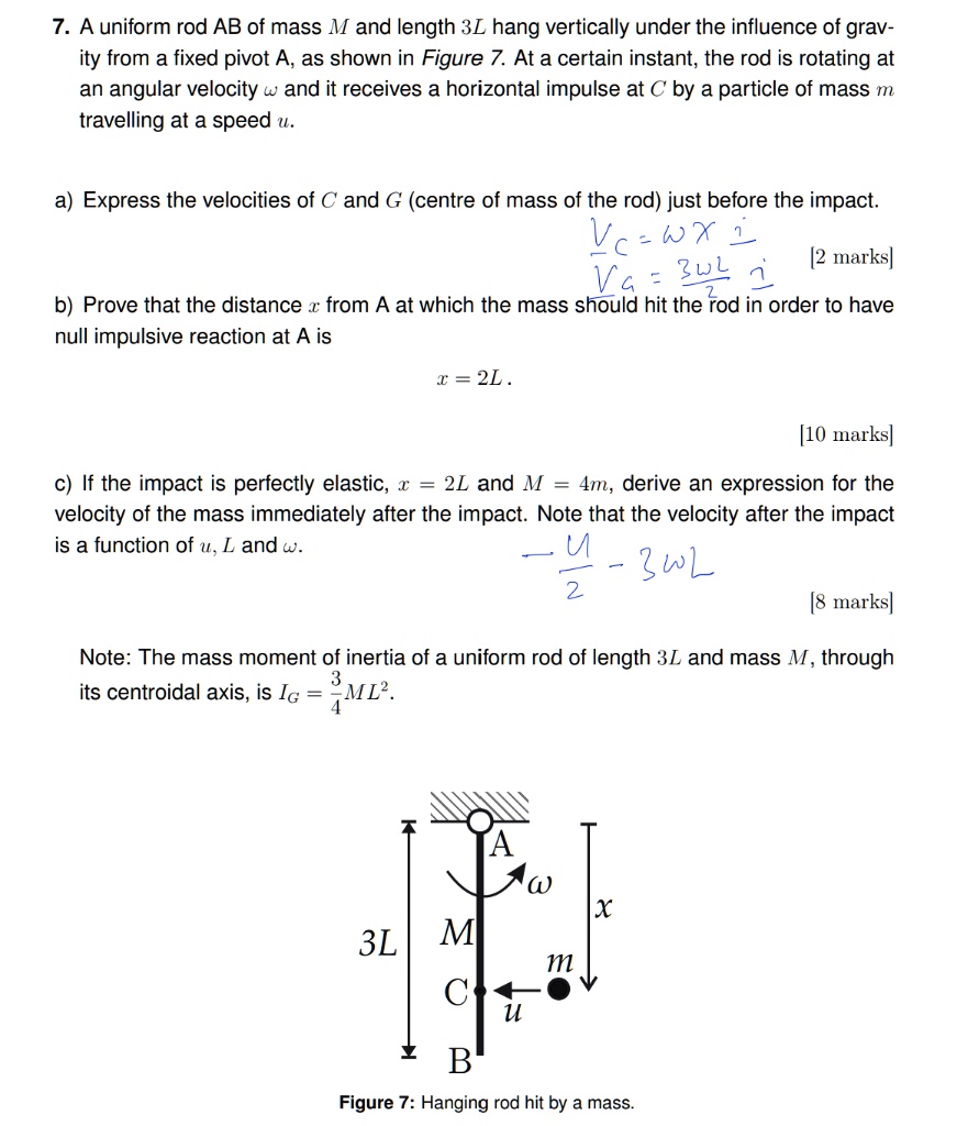 SOLVED: A uniform rod AB of mass M and length 3L hangs vertically under ...