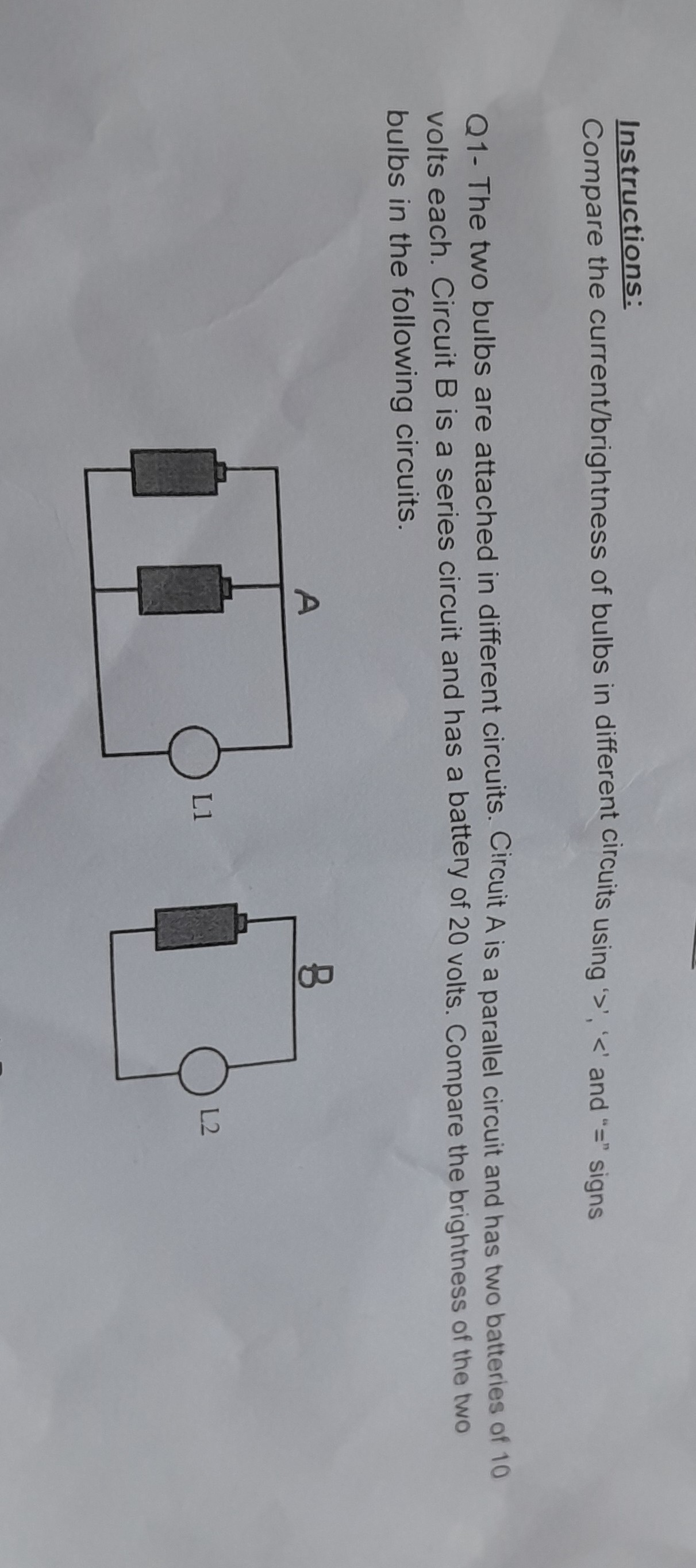 SOLVED Instructions Compare the current/brightness of bulbs in