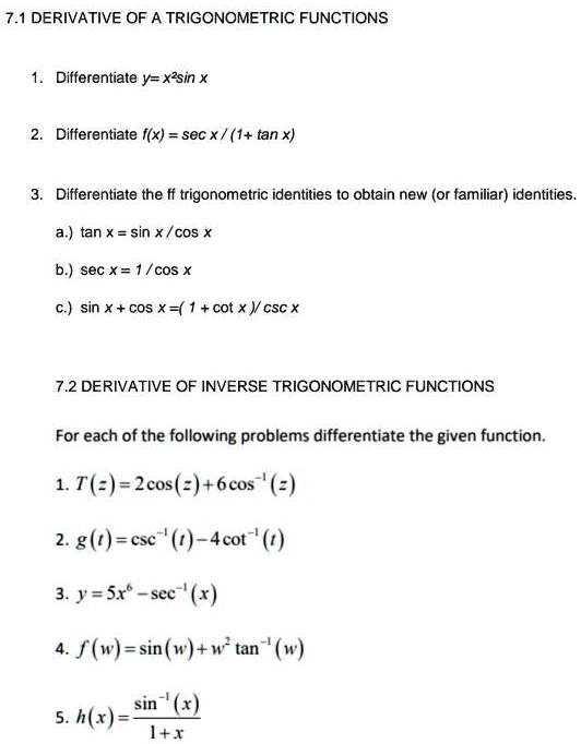 Inverse Trigonometric Derivatives Worksheet