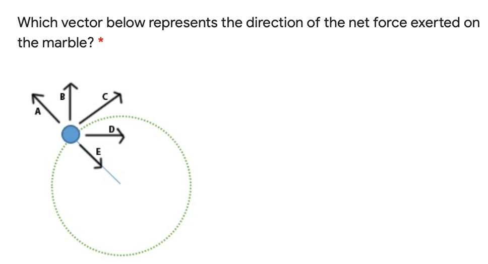 Which vector below represents the direction of the net force exerted on the marble?