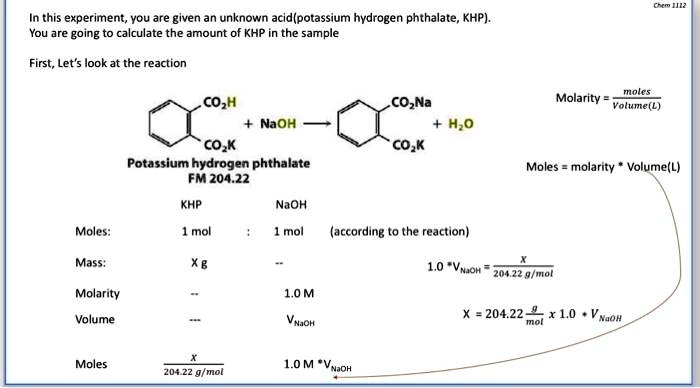 SOLVED: Calculate the amount of KHP in the sample. The amount of NaOH