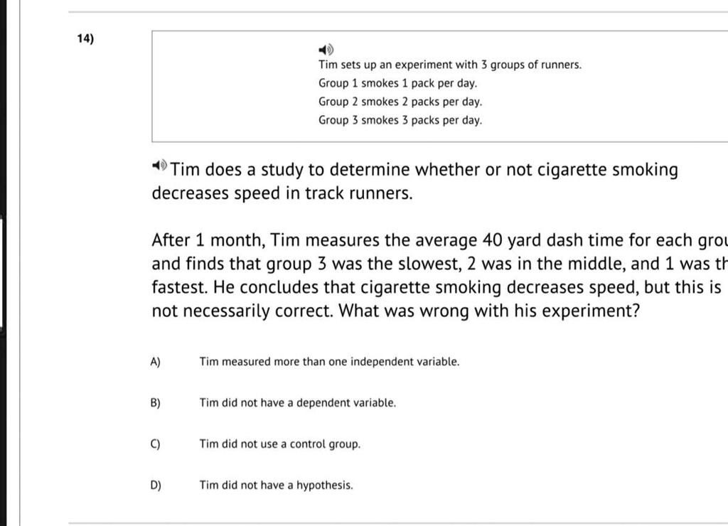 Really need help with this 14 tim sets up an experiment with