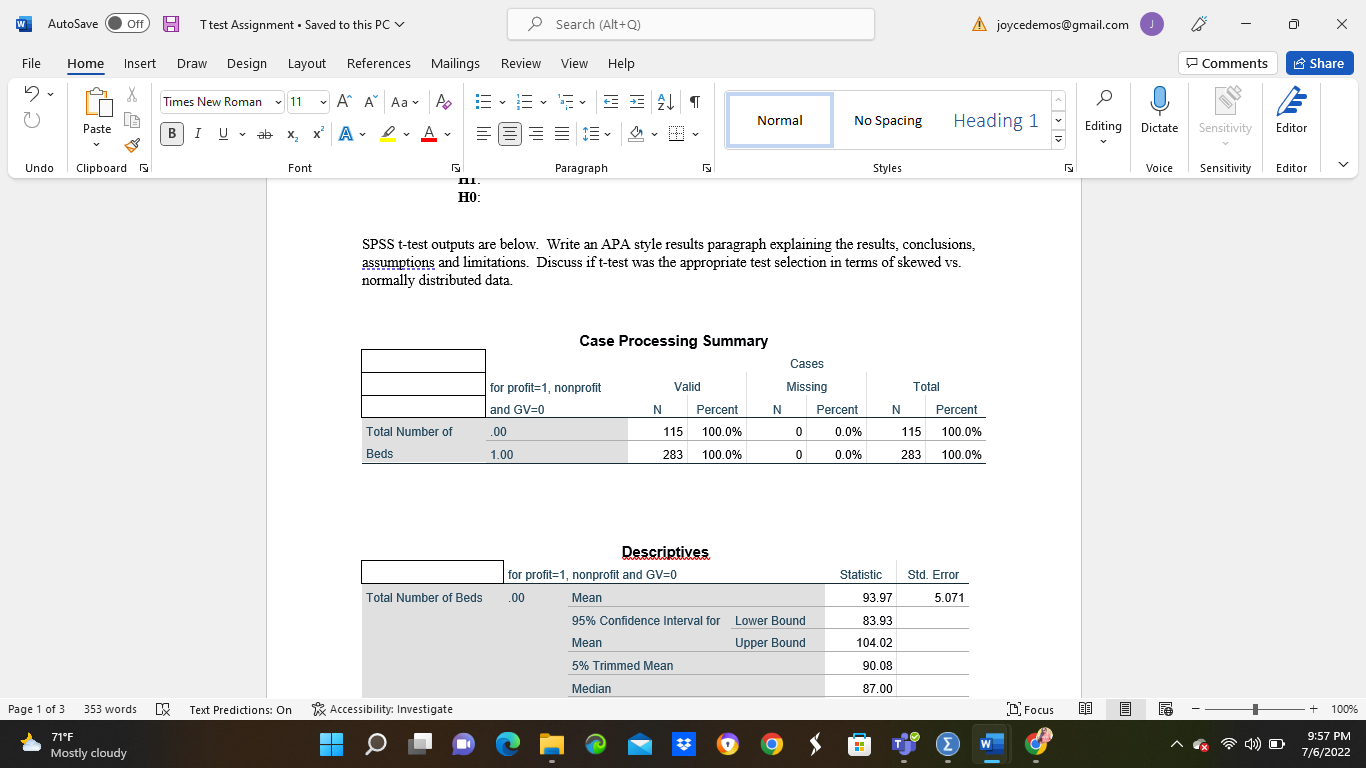 Can you please explain this t test and how to write in apa format 