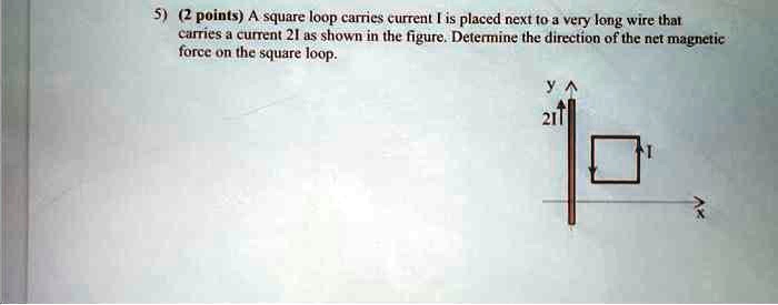 5) (2 points) A square loop carries current I is placed next to a very ...