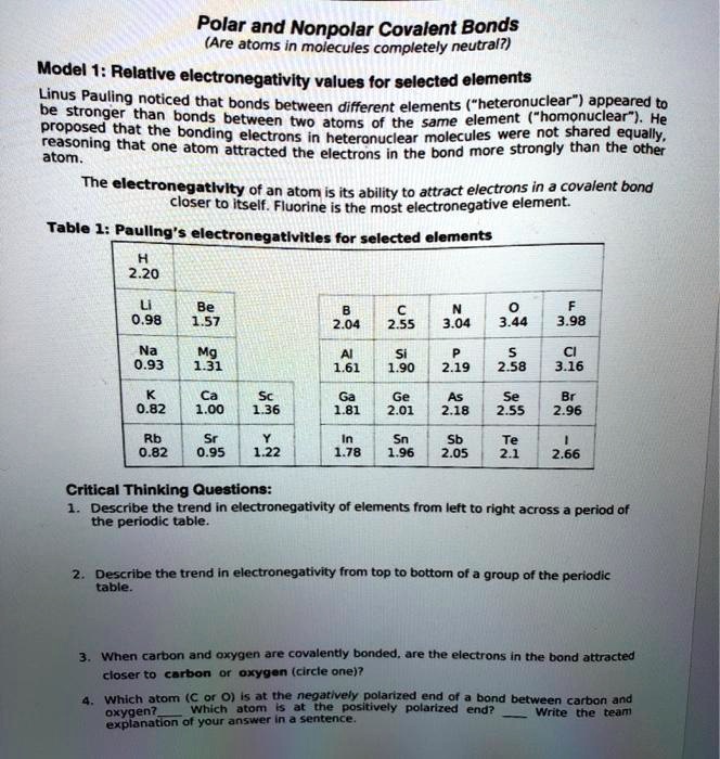 SOLVED Polar and Nonpolar Covalent Bonds (Are atoms and molecules