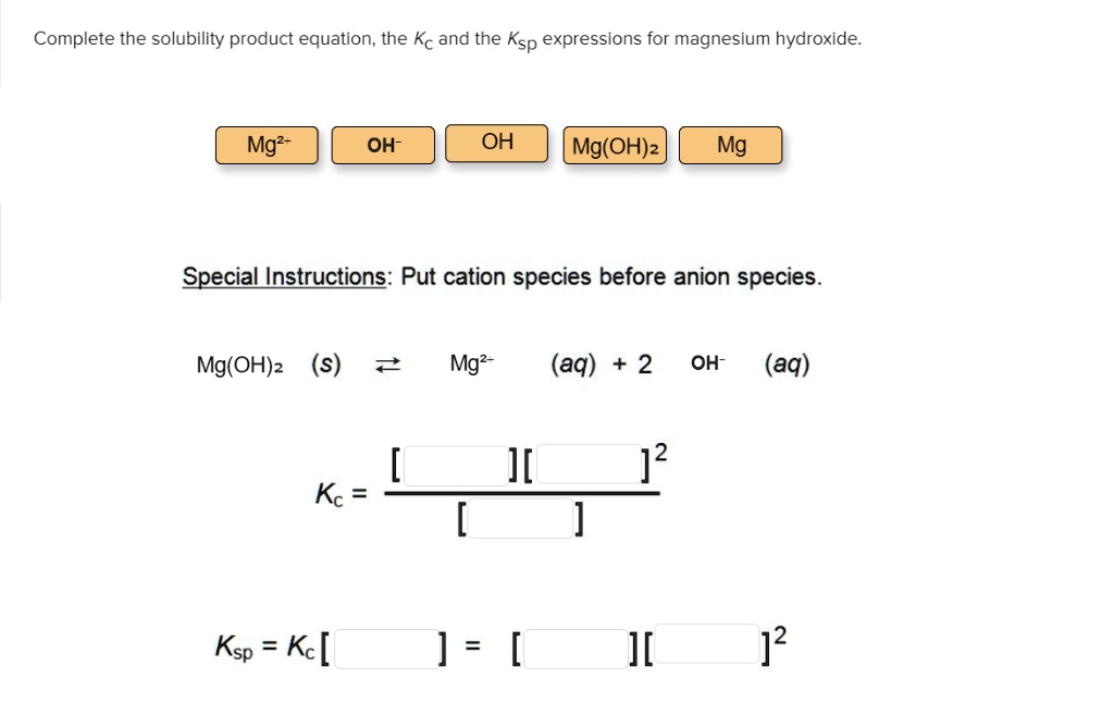 Solved Complete The Solubility Product Equation The Kc And The Ksp` Expressions For Magnesium