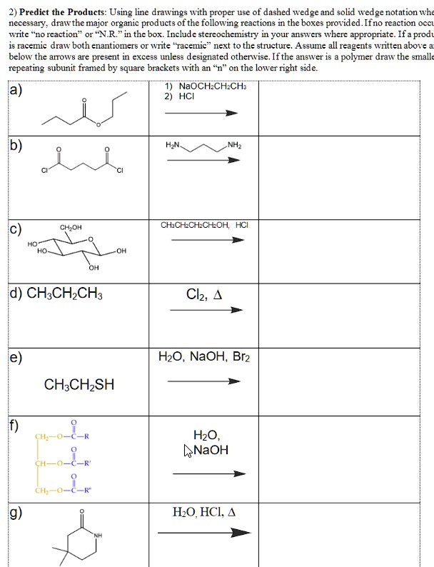 SOLVED: 2) Predict the Products: Using line drawings with proper use of ...