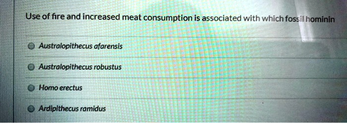SOLVED: Use of fire and increased meat consumption is associated with ...