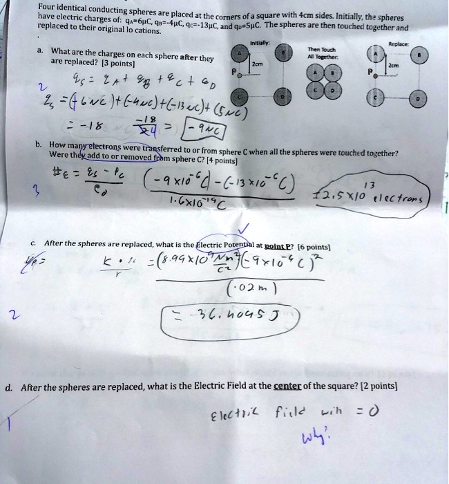 SOLVED Four identical conducting spheres are have ectric charges of