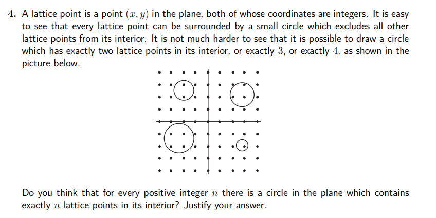 SOLVED: 4. A lattice point is a point (x, y) in the plane, both of ...