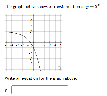 The graph below shows a transformation of y=2^x Write an equation for ...