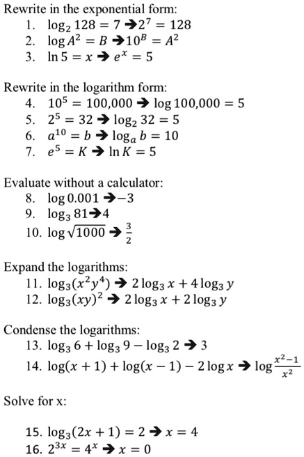 Solved Rewrite In The Exponential Form Logz 128 7 27 128 Log B 10b In 5 X Je 5 Rewrite In The Logarithm Form 105 100 000