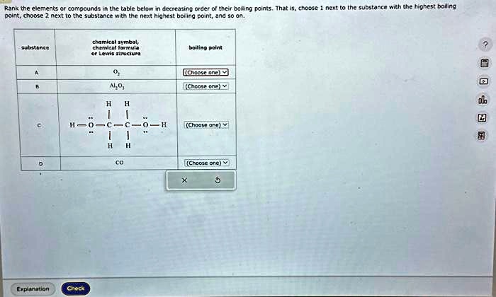 Rank the elements or compounds in the table below in decreasing order ...