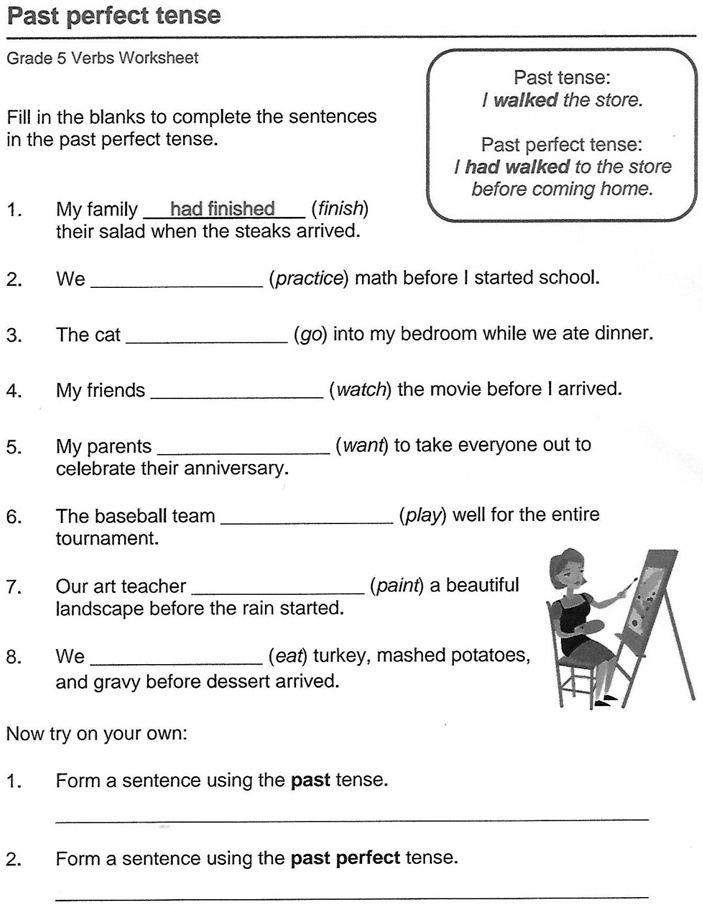 Worksheet On Past Perfect Tense For Class 5