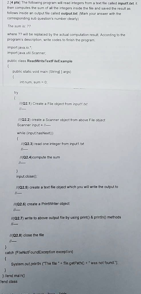 2.[4 pts] The following program will read integers from a text file ...