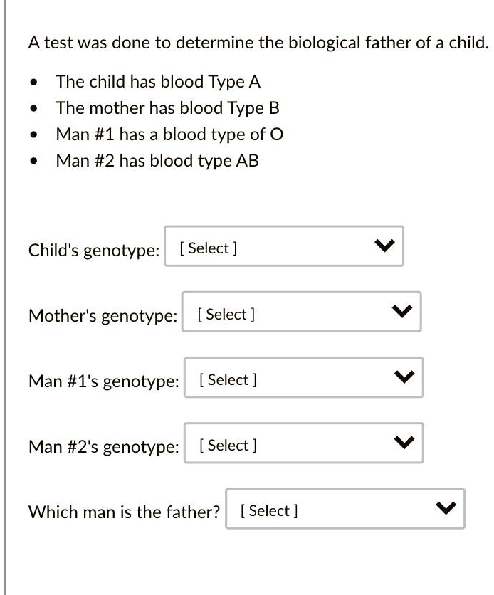 A Test Was Done To Determine The Biological Father Of A Child The Child ...