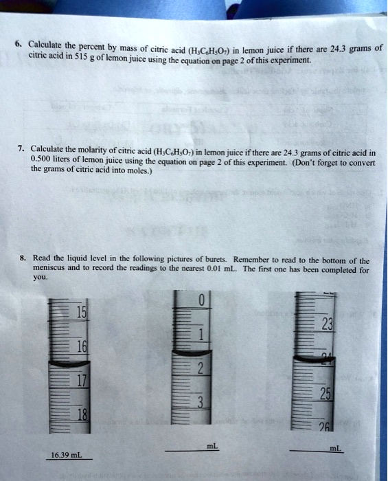 SOLVED: Calculate The Percent By Mass Of Citric Acid (Hâ‚ƒCâ‚†Hâ‚…Oâ ...