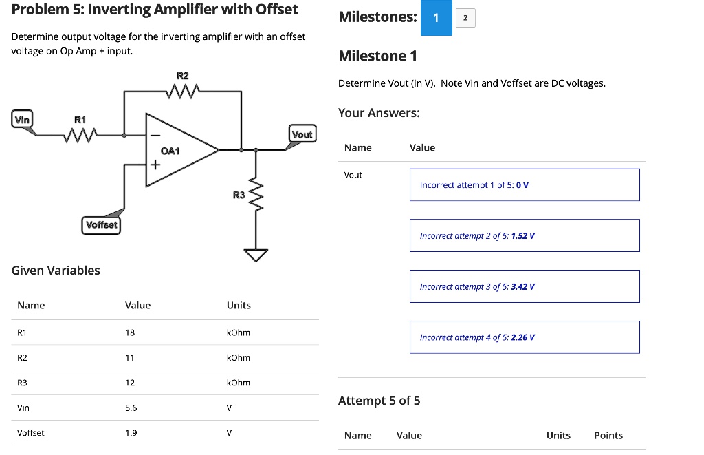 Problem 5: Inverting Amplifier with Offset Determine output voltage for ...