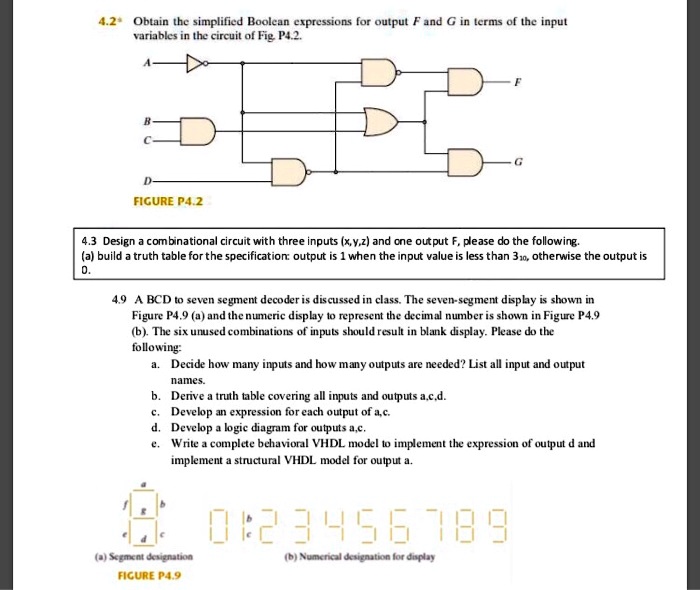 4.2 Obtain the simplified Boolean expressions for output F and G in ...
