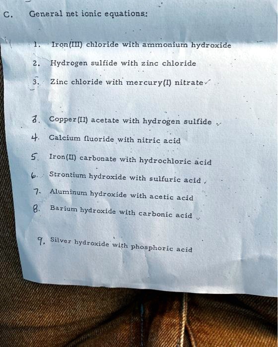 SOLVED General nei ionic equations Iron(II) chloride with ammonium