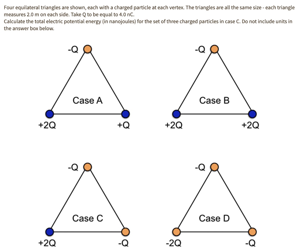 SOLVED: Four equilateral triangles are shown, each with a charged ...