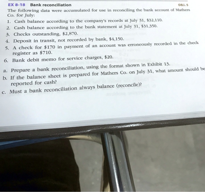 SOLVED EX 818 Bank reconciliation 08J.5 The following data were accumulated for use in