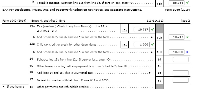 Solved: Help Me Fill The Blanks B Taxable Income. Subtract Line 11a 