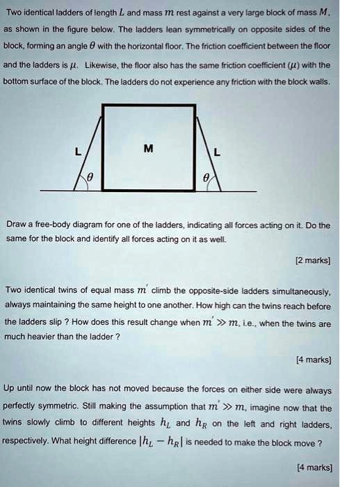 [GET ANSWER] Two identical ladders of length L and mass m rest against ...