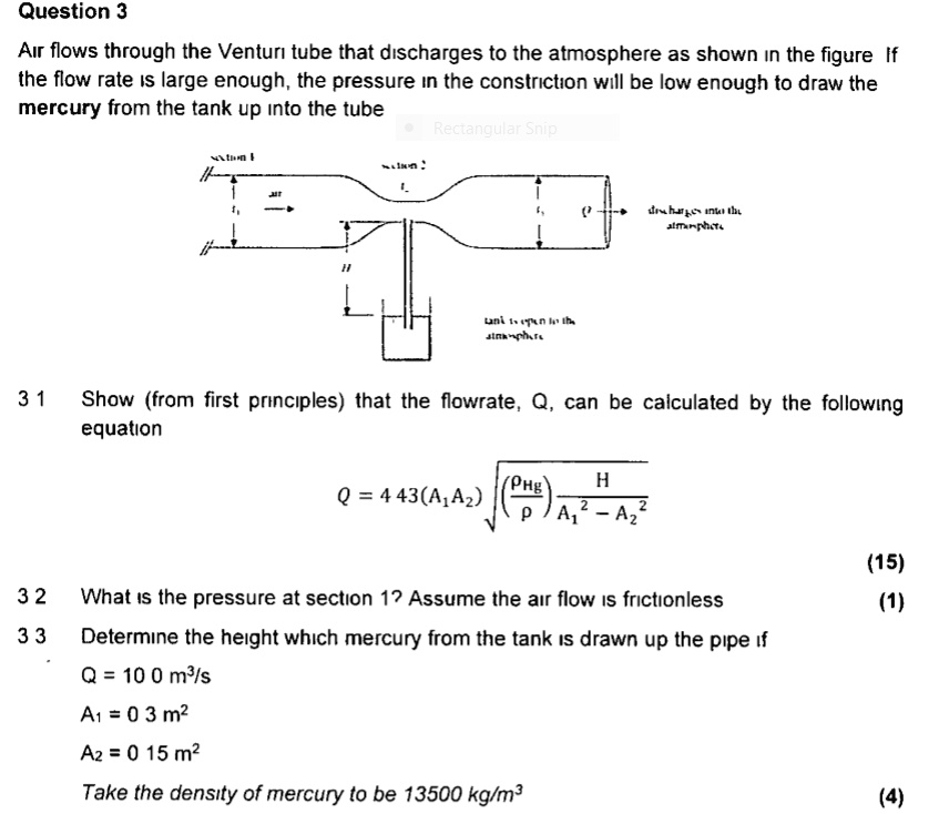 SOLVED: Air flows through the Venturi tube that discharges to the ...