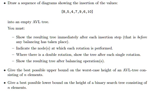 SOLVED: Title: AVL Trees and Insertion Operations Draw a sequence of ...
