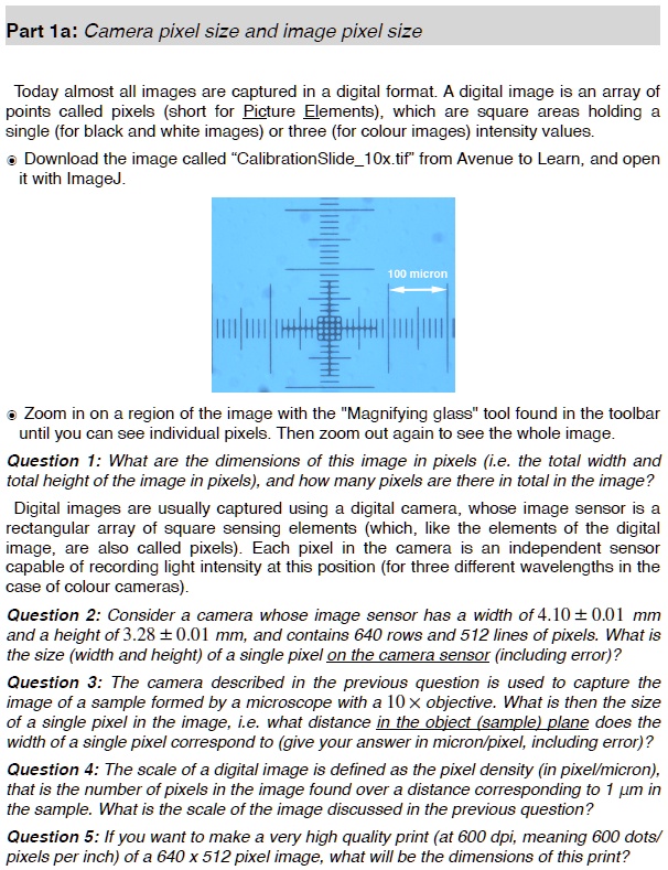 part1acamera pixel size and image pixel size today almost all images are captured in a digital format a digital image is an array of points called pixels short for picture elements which are 54569