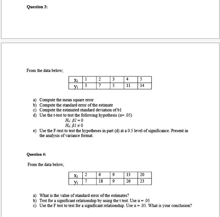 Ofbl question 3 from the data bclow compute the mean square ertor compute ...