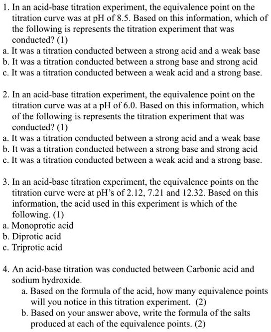 1.In an acidbase titration experiment, the equivalen… SolvedLib