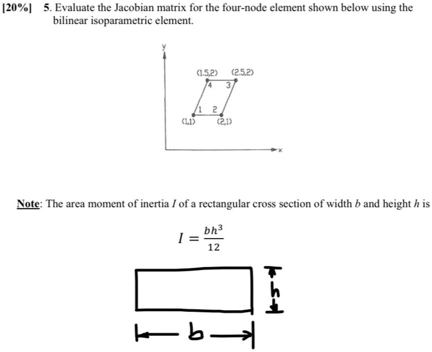 Solved 20 5 Evaluate The Jacobian Matrix For The Four Node Element Shown Below Using The 7756