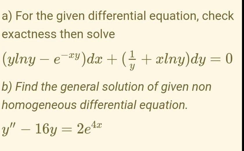 SOLVED:a) For the given differential equation; check exactness then ...