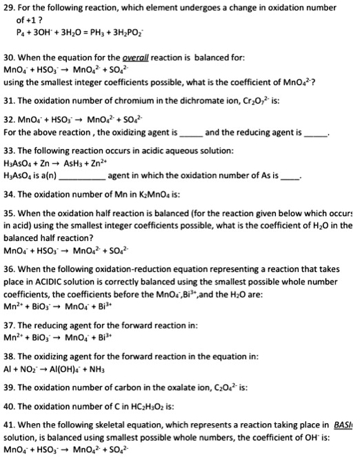 SOLVED: For the following reaction which element undergoes change in ...