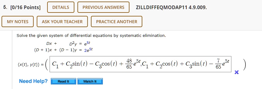 SOLVED: Solve the given system of differential equations by systematic ...