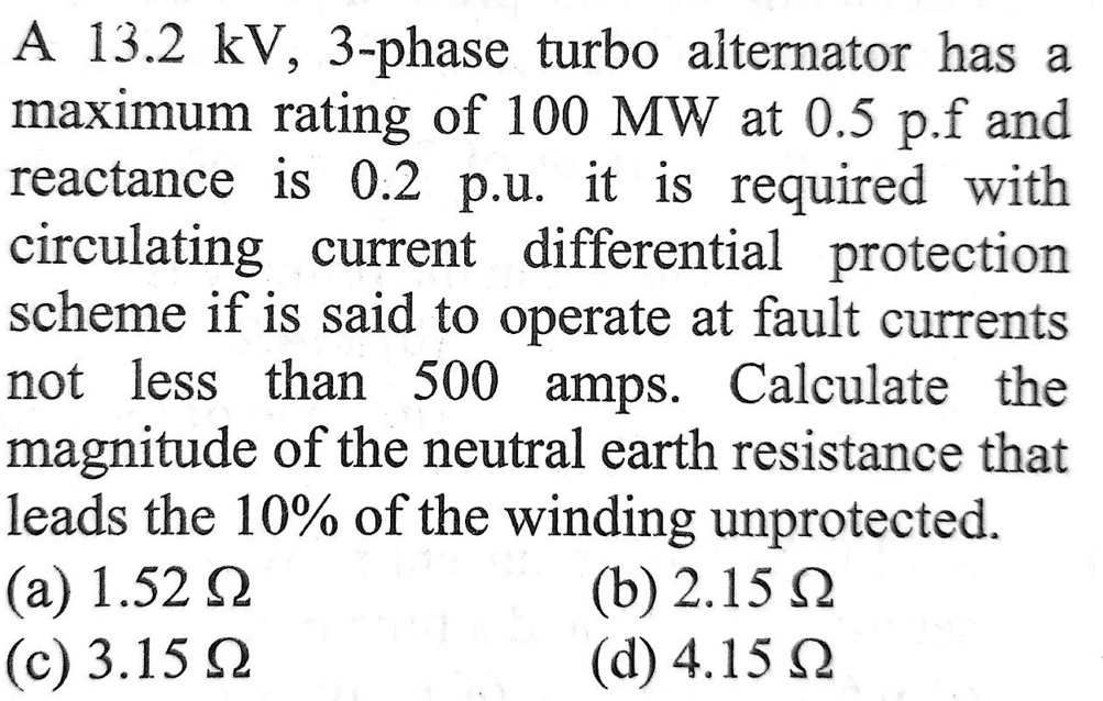 engineering a 132 kv 3 phase turbo alternator has a maximum rating of ...