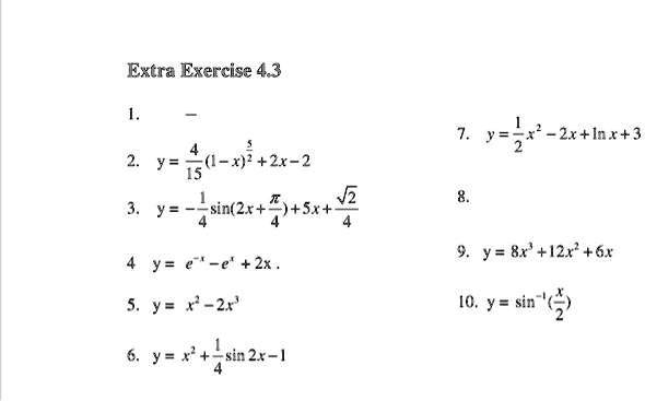 Solved Extra Exercise 43 Y 2x 1 3 Y Fa 1 2 2 Y Sin 2x 4 5x Y X 12x 6x Y 2 Zx 5 Y X 24 16 Y Sin Y X Si2 1