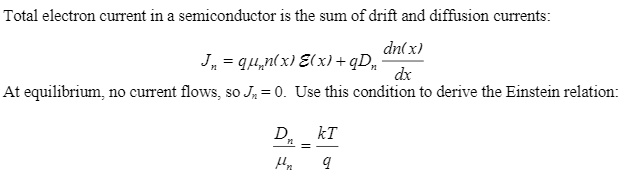 SOLVED: Total electron current in a semiconductor is the sum of drift ...