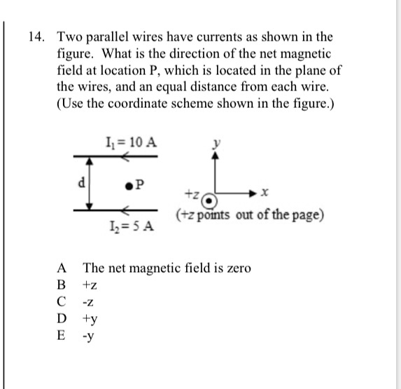 SOLVED 14 Two parallel wires have currents as shown in the figure