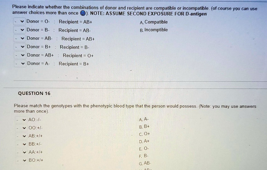 SOLVED: Please indicate whether the combinations of donor and recipient ...