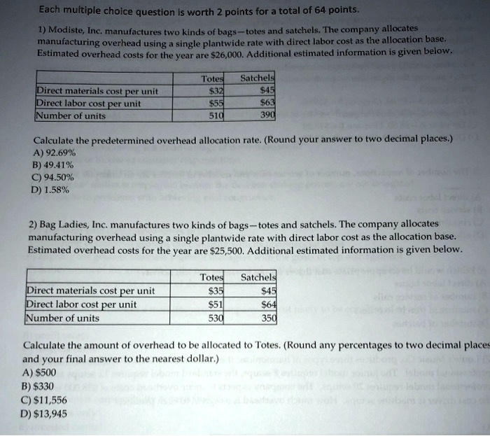 Alculate the amount of overhead deals to be allocated to totes