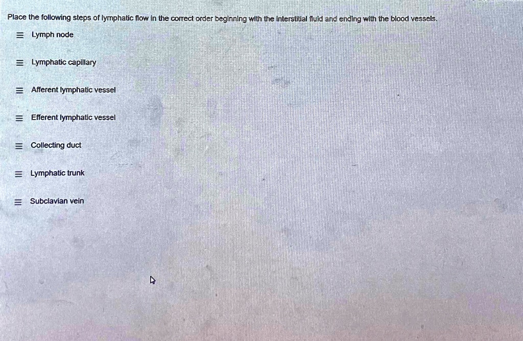 Which Of The Following Statements Regarding Interstitial Fluid Is Correct SOLVED: Place the following steps of lymphatic flow in the correct