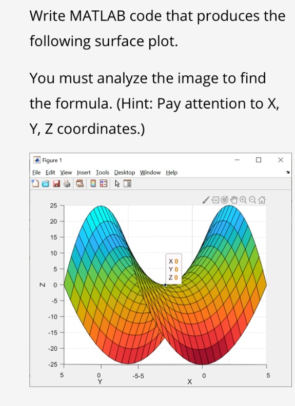 SOLVED: Write MATLAB code that produces the following surface plot. You ...