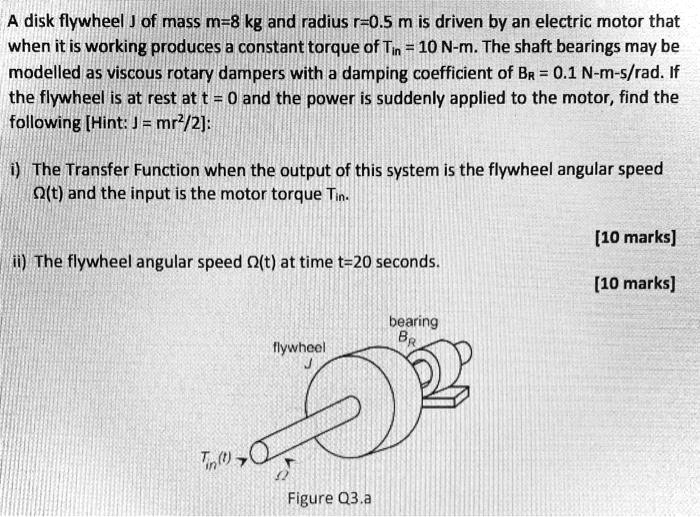 SOLVED A disk flywheel J of mass m = 8 kg and radius r = 0.5 m is
