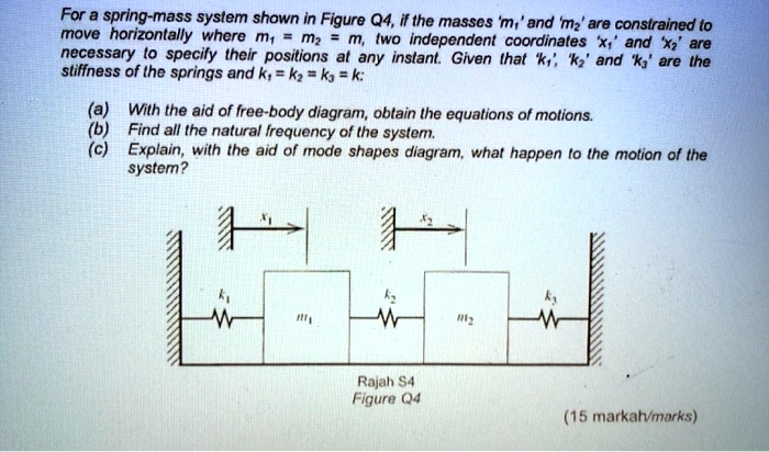 SOLVED: For a spring-mass system shown in Figure Q4, if the masses 'm ...